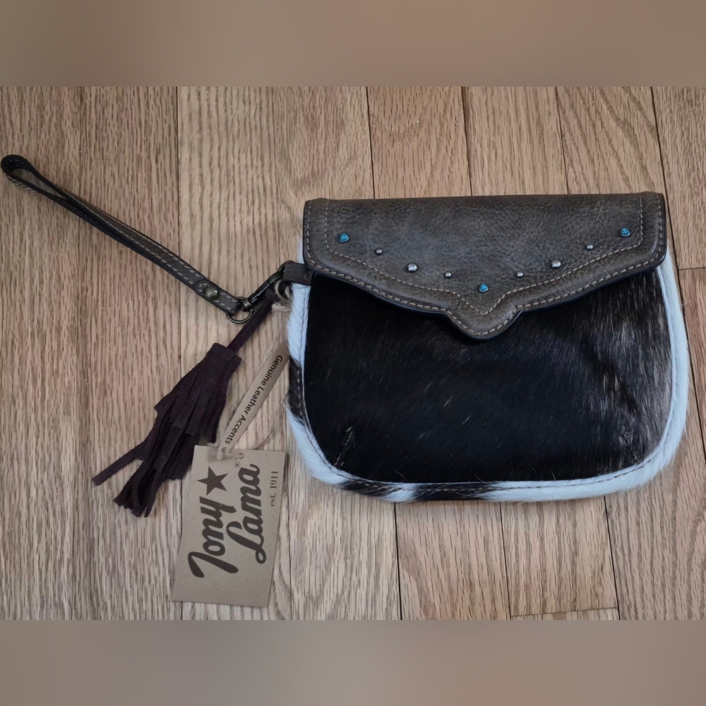 NEW Tony Lama Black and Brown Leather Wristlet- Cowhide